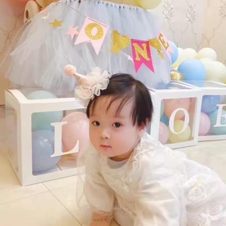 Vương miện cài tóc hình mũ chóp bông sinh nhật pha ren đính kim tuyến lấp lánh cho bé gái