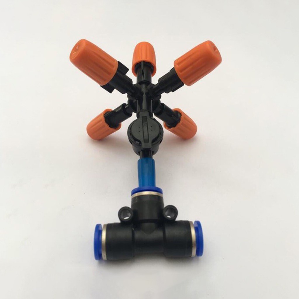Combo 10 Béc phun sương 5 hướng màu cam cao cấp có van chống rỉ nước kèm chân T ống 8mm- Tưới Phun Sương