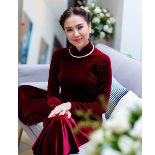 Áo Dài Nhung Đỏ Rượu Vang Sang Chảnh_Đẹp Xuất Sắc Người Ơiii 🎶💃👏 |  Shopee Việt Nam