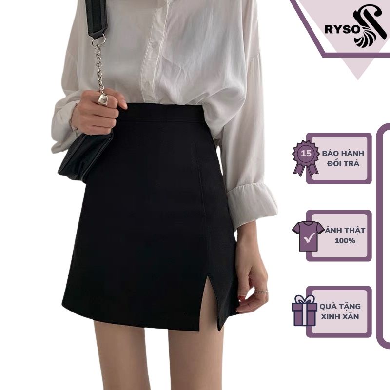 Chân váy chữ A xẻ 1 bên RYSO dáng ngắn lưng cao thanh lịch có quần trong