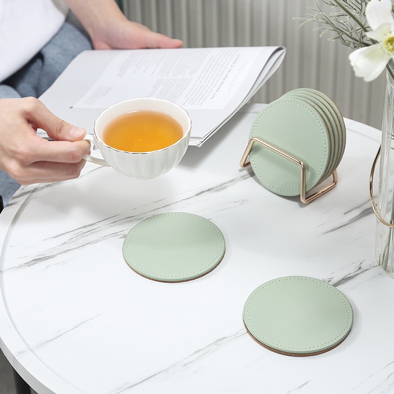 Casegrace Bộ 6 Đế Lót Ly Bằng Da Cách Nhiệt Thấm Hút Tốt Tiện Dụng
