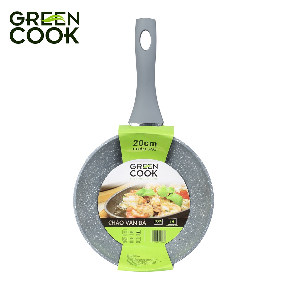 Chảo chống dính bếp từ vân đá GREEN COOK 22 - 24 - 26 - 28 - 30 cm tay ...