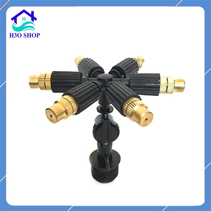 Béc phun sương 6 hướng đầu đồng kèm đầu nối ren ngoài 21mm