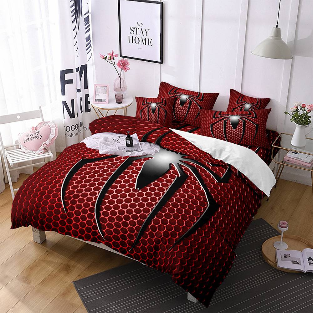 PS1 Marvel Spider-Man 3in1 Bộ chăn ga gối ga trải giường Vỏ chăn phòng ngủ có thể giặt được Bộ đồ thoải mái SP1