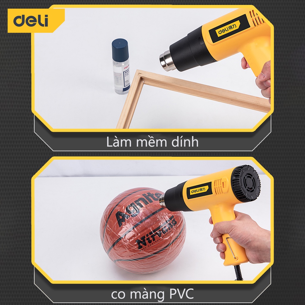 Máy Khò Nhiệt Hơi Nóng Deli Cao Cấp Công Suất Cao 2000W - Co Màng Cơ - Khò Thực phẩm - Hàn Nhựa