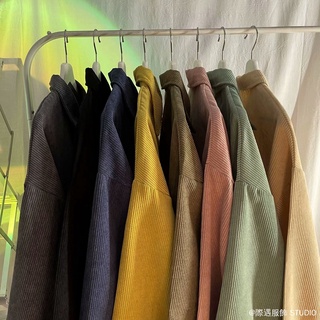 Áo sơ mi vải nhung 8 màu M-XXL Áo sơ mi dài tay mùa thu dáng rộng phong cách lười biếng bên ngoài mỏng Áo sơ mi chất lượng cao Phiên bản Hàn Quốc Áo sơ mi đẹp trai hợp thời trang
