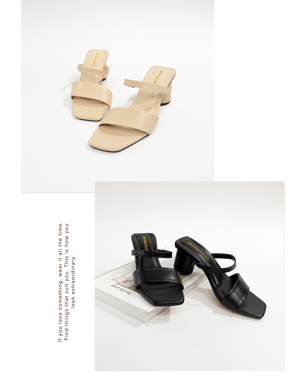 Mô tả Giày sandal cao gót Erosska mũi vuông phối gót tròn cao 5m màu kem _ EB026 - 4