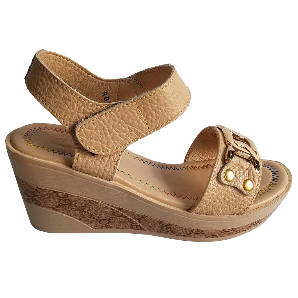 Giày sandal đế xuồng da bò thời trang BIGGBEN cao 7 phân HKD473
