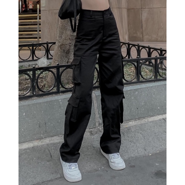 Women Cargo Pants Black Zipper Multi-Pocket Casual Fashion Cargo Pants