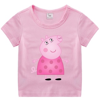 Peppa Pig hoạt hình cotton áo thun trẻ em mới giản dị hàng đầu thời trang dễ thương ngắn tay bé gái quần áo đa năng