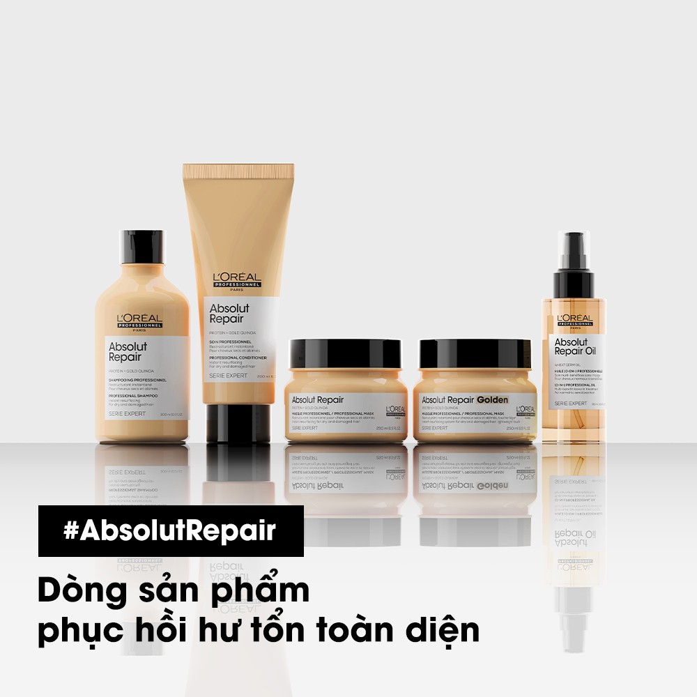 Combo dầu gội + hấp dầu nhũ vàng L'Oreal Serie Expert Absolut Repair Golden  500/250ml [+Tặng mũ trùm] | Shopee Việt Nam