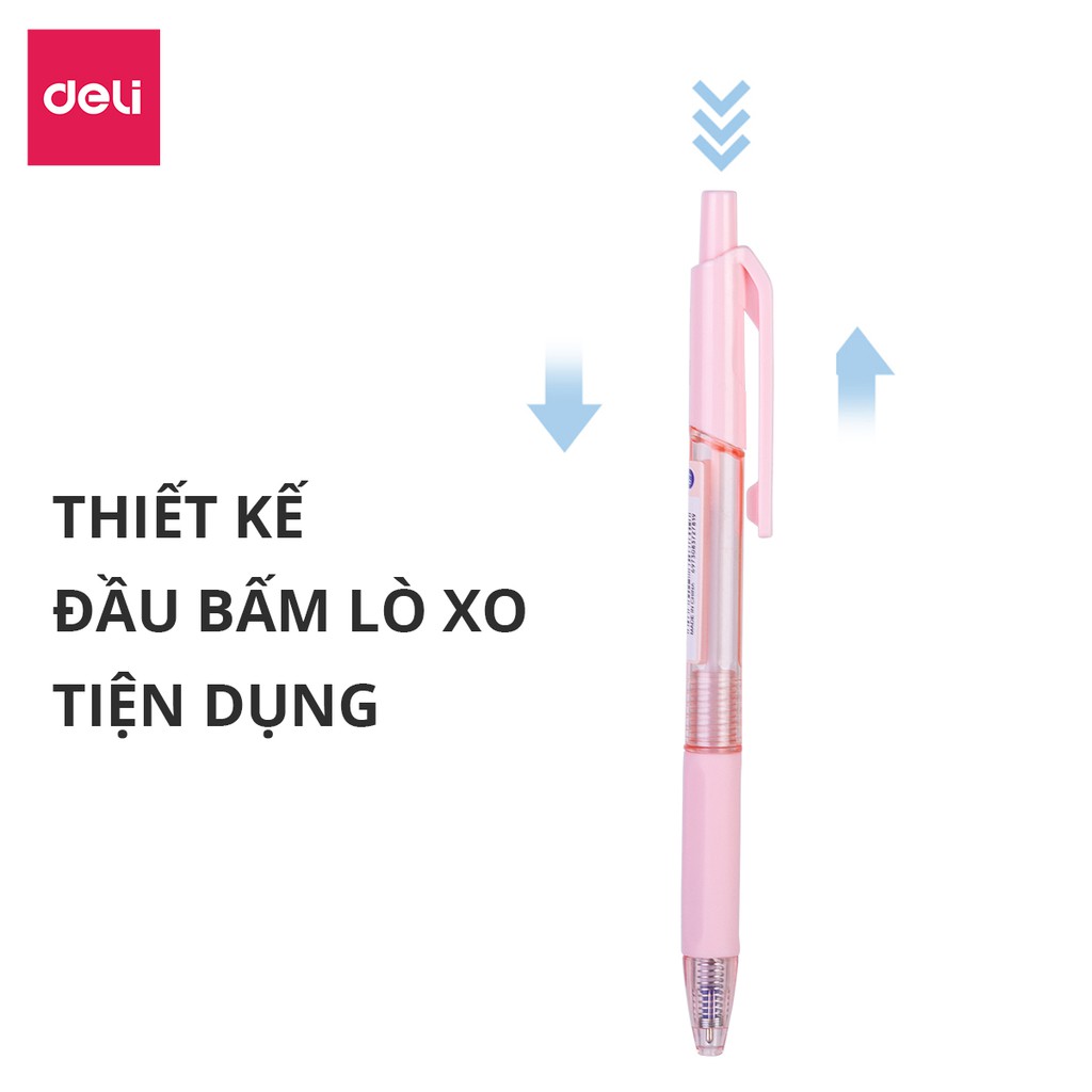 Combo 5 Bút Bi Bấm Pastel Mực Xanh Có Đệm Tay Ngòi 0.7mm Deli Giá Rẻ Viết Nét Đều Trơn Tru Cho Học Sinh Văn Phòng