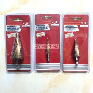 Mũi khoan tháp rãnh xoắn NUR chất liệu titanium các cỡ từ 4-12, 4-20, 4-32mm chuyên dụng khoan sắt , tôn