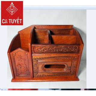HỘP ĐỰNG ĐỒ ĐA NĂNG Văn Phòng  BẰNG GỖ HƯƠNG - LOẠI TO CHẠM TỨ DIỆN ( ẢNH THẬT)