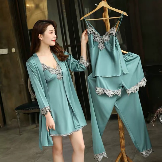 Sét Ngủ Lụa 5 Món Cao Cấp -S09 ( kèm 2 cặp đệm ngực)