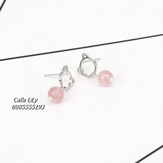 Khuyên Tai Bạc Ý 925 Tai Mèo Dâu Tây