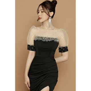 Đầm váy dạ hội, đầm trung niên đính ngọc phối lưới cao cấp (đầm dự tiệc cao cấp)