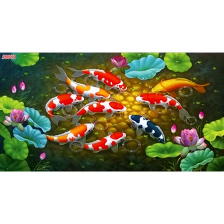 Tranh 3D cá chép thác nước trong xanh tranh phong thuỷ, hút tài lộc