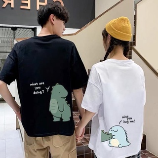 Áo đôi nam nữ, áo cặp nam nữ in hình khủng long đáng yêu chất vải mềm mịn thấm hút