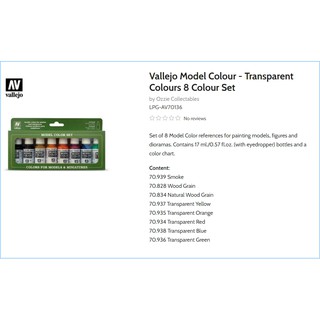 Vallejo Model Color 8 colors Set 70136 Transparent Colors (8)