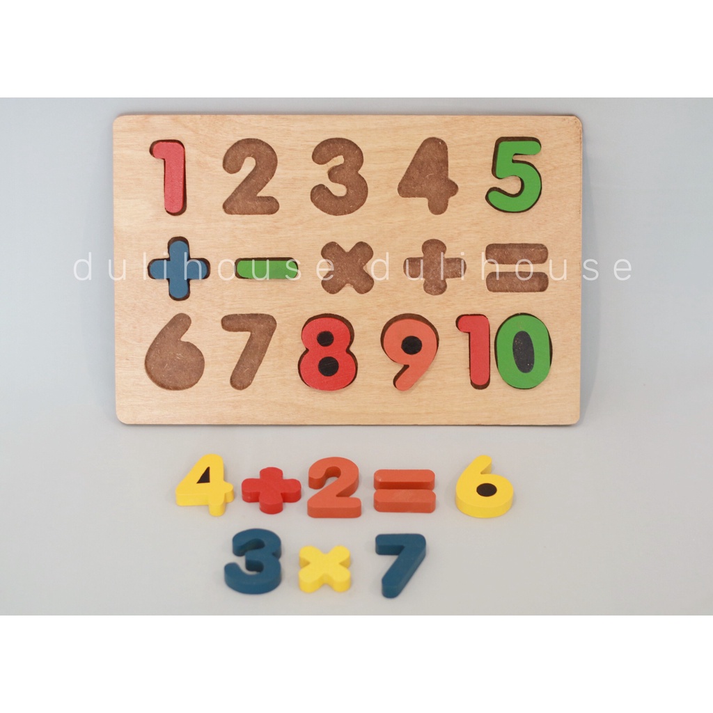 Đồ chơi gỗ bảng ghép số từ 0 - 10 & cộng trừ, giúp bé nhận biết màu sắc và các số học, rèn luyện tư duy logic