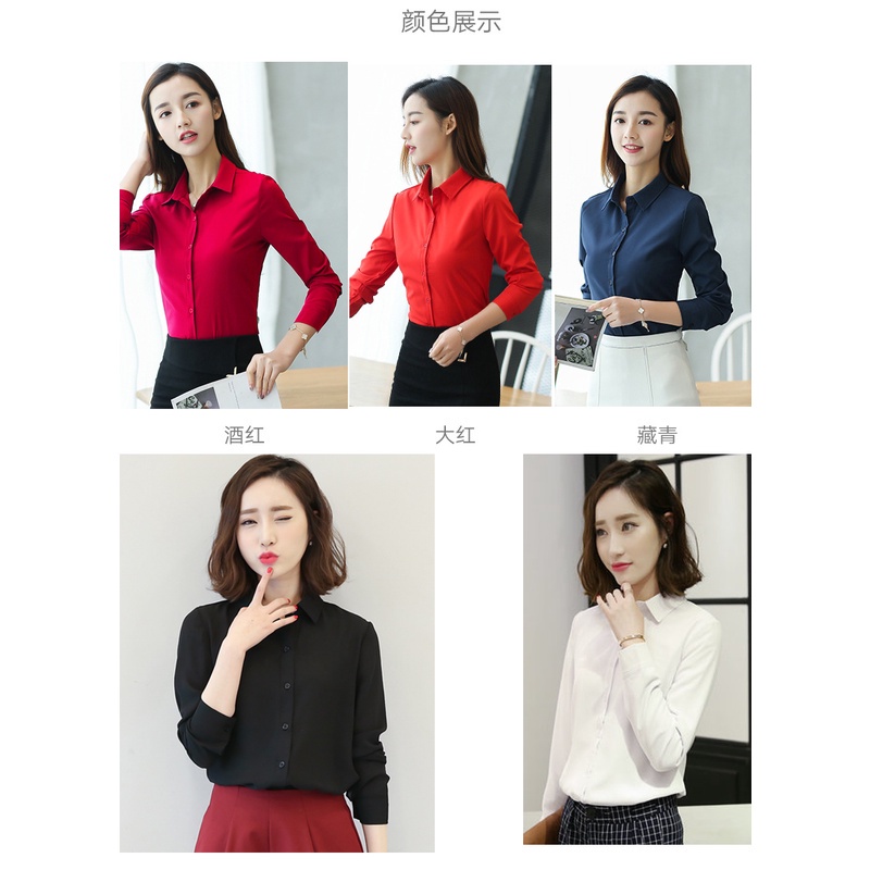 Áo sơ mi nữ dài tay màu xanh hải quân nữ công sở nữ OL Work Top Áo sơ mi
