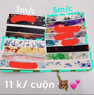 Combo 11 cuộn băng dính trang trí washitape mẫu galaxy, hoa và cổ trang 🐻💕💕