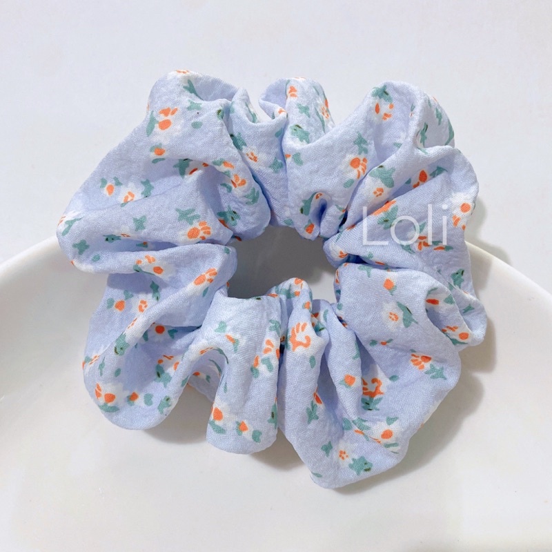 Dây Cột Tóc Scrunchies Vải Muslin Họa Tiết Hoa Nhí Dễ Thương Phong Cách Retro Hàn Quốc Phụ Kiện Tóc