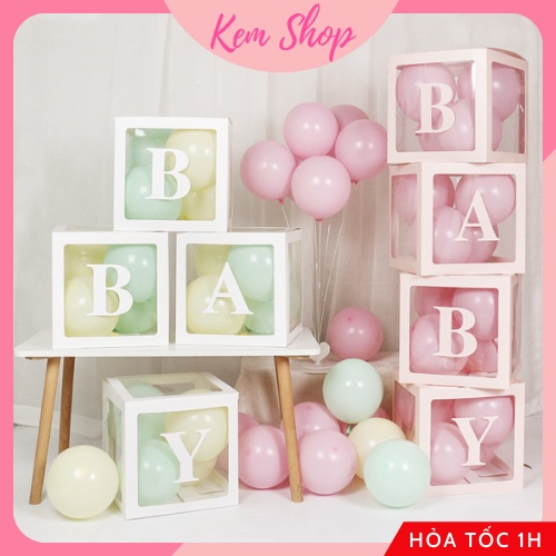 Set 4 hộp BABY LOVE trong suốt đựng bóng trang trí sinh nhật sự kiện party - Kem Shop K104