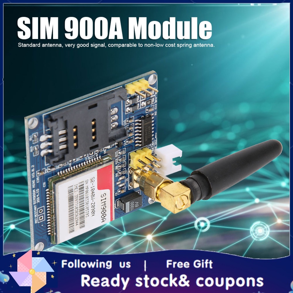 Carte Développement Module SIM900A – Module SMS GSM GPRS Avec Antenne, Compatible STM32/Arduino
