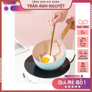 Chảo Chống Dính Sâu Lòng Cán Gỗ 18cm Dùng Được Bếp Từ, Bếp Gas, Bếp Hồng Ngoại