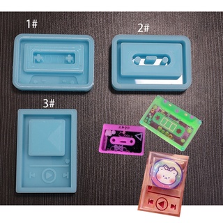 Set 1/ 3 khuôn silicon làm mặt móc khoá đúc resin epoxy kim tuyến nước lắc hình băng cassette