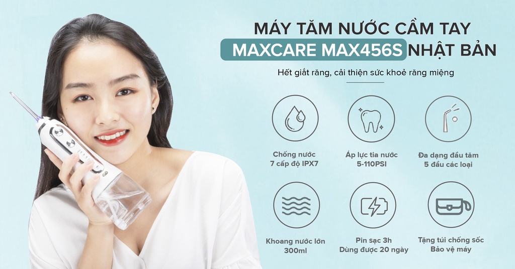 Mô tả Máy tăm nước cầm tay Maxcare gồm 5 mẫu máy tăm nước gấp gọn & tăm nước mini 200ml,300ml Nhật Bản - 12