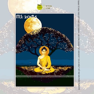 Tranh số hóa tự tô Madoca có khung 40x50cm chân dung đức phật dưới ánh trăng T2085