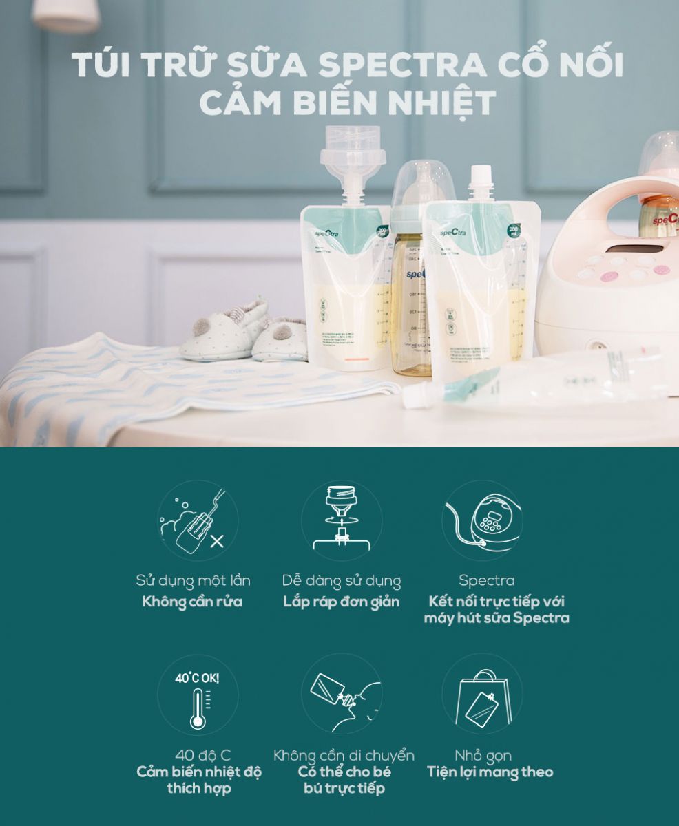 Mô tả Túi trữ sữa cảm biến nhiệt Spectra 200ml (có nắp vặn) - 1