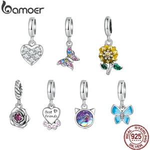 Mặt vòng tay BAMOER bạc 925 hình trái tim/ hoa hồng/ bướm/ mèo dành cho nữ