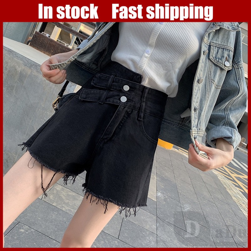 Ảnh Quần Short Jean Lưng Cao Dáng Rộng Rách Gối Phong Cách Hàn Quốc Thời Trang Mùa Hè Hàng Mới 1