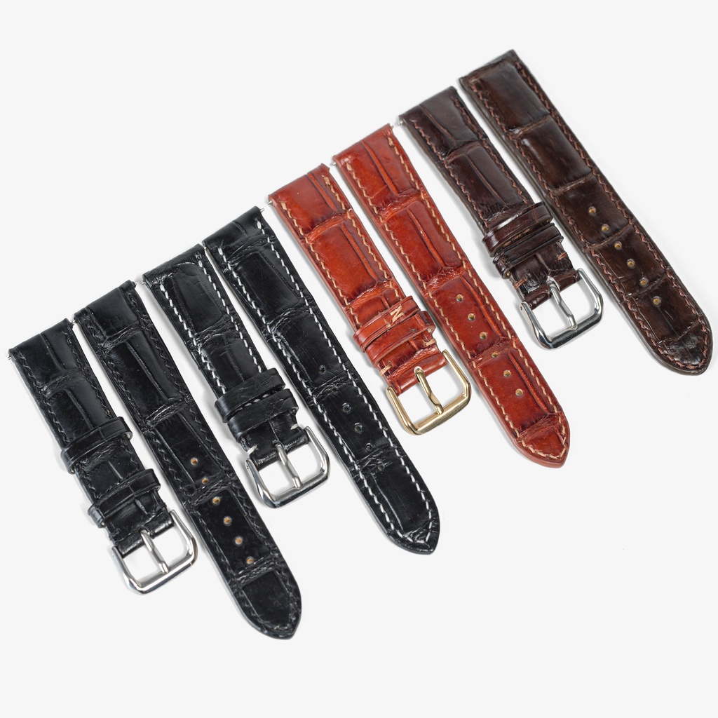 Ảnh Dây đồng hồ nam da cá sấu đốt tre khâu tay thủ công D103-Bụi Leather size 18mm, 20mm, 22mm, 24mm 2