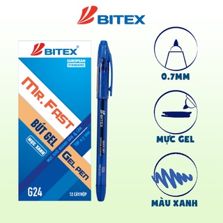 Combo 05 Bút Gel Bitex G24 mực xanh, đỏ, đen