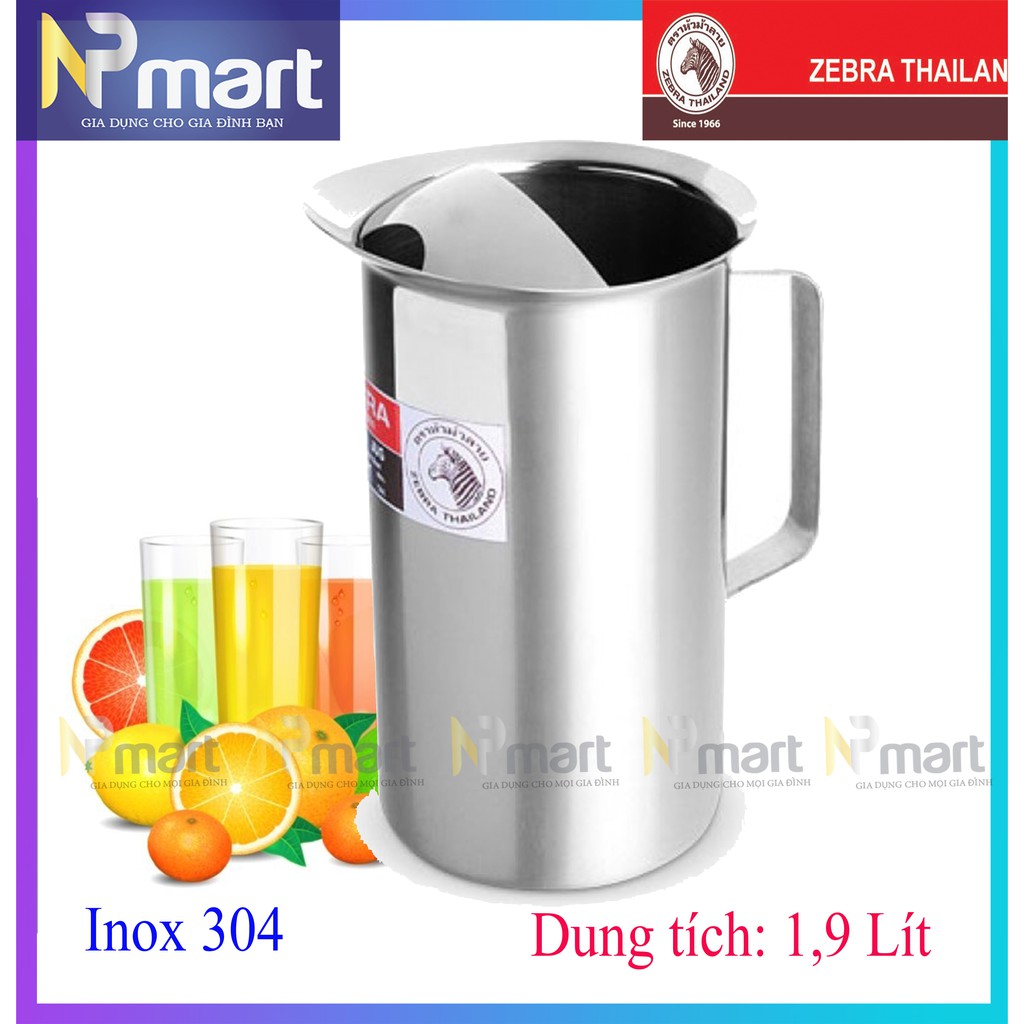 Ca đựng nước inox cao cấp 304 Zebra không nắp 1.9L 115011 - 11cm (Bạc ...
