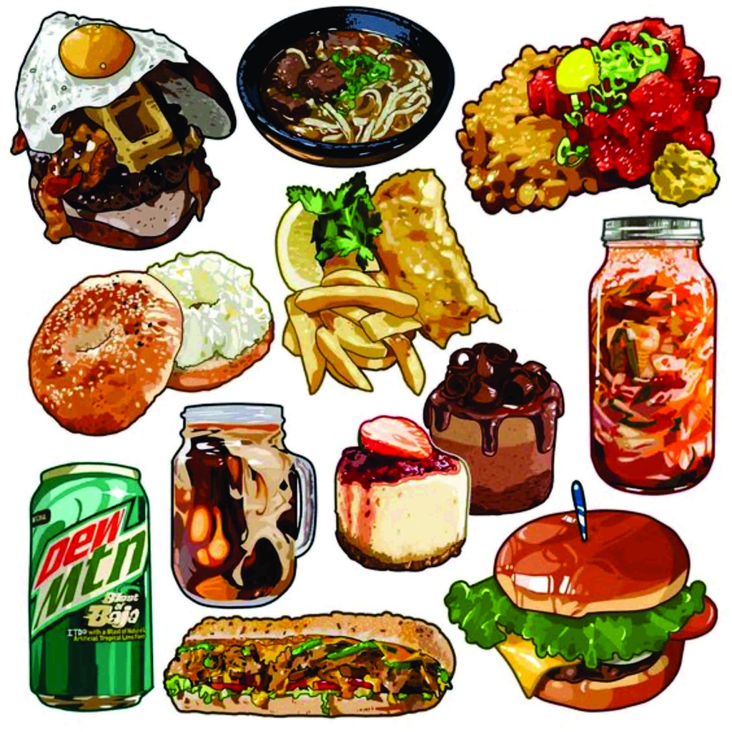 [AB15] Bộ 100 sticker món ngon dùng để trang trí điện thoại di động/ván ...