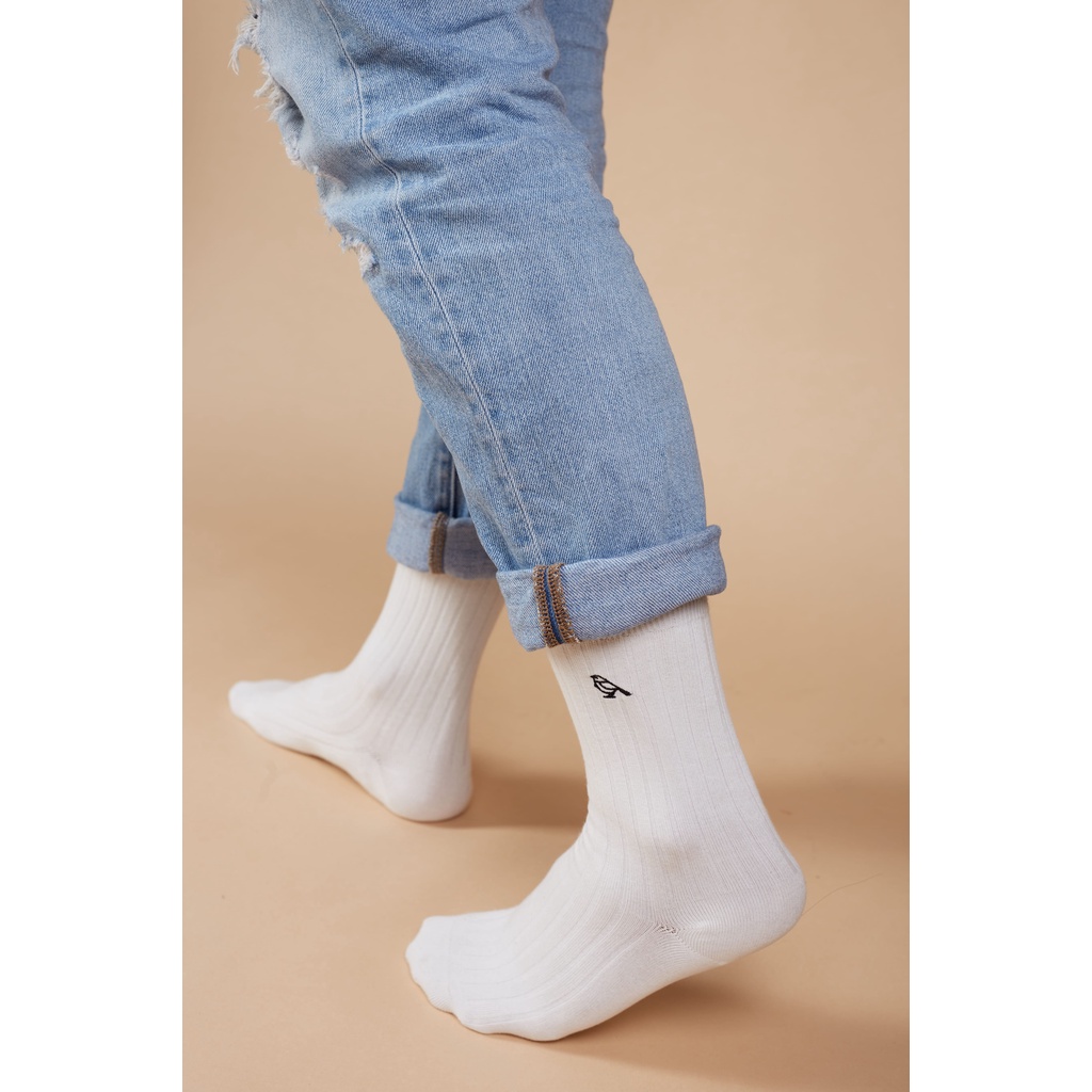 Tất cổ cao BRODY Trắng Ngà Cotton Combed cao cấp Thời trang nam Công sở - MC00679