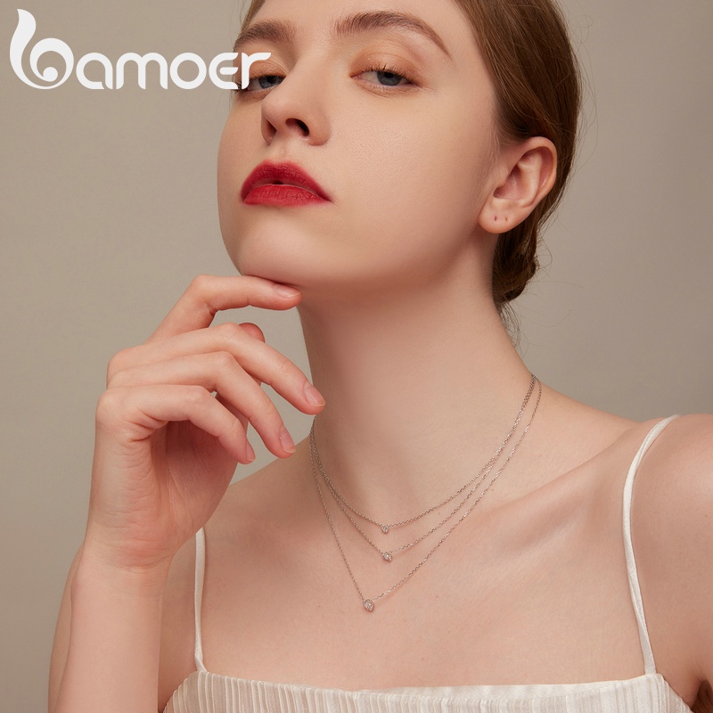 Vòng cổ BAMOER bạc 925 đính kim cương sang trọng thời trang cho nữ