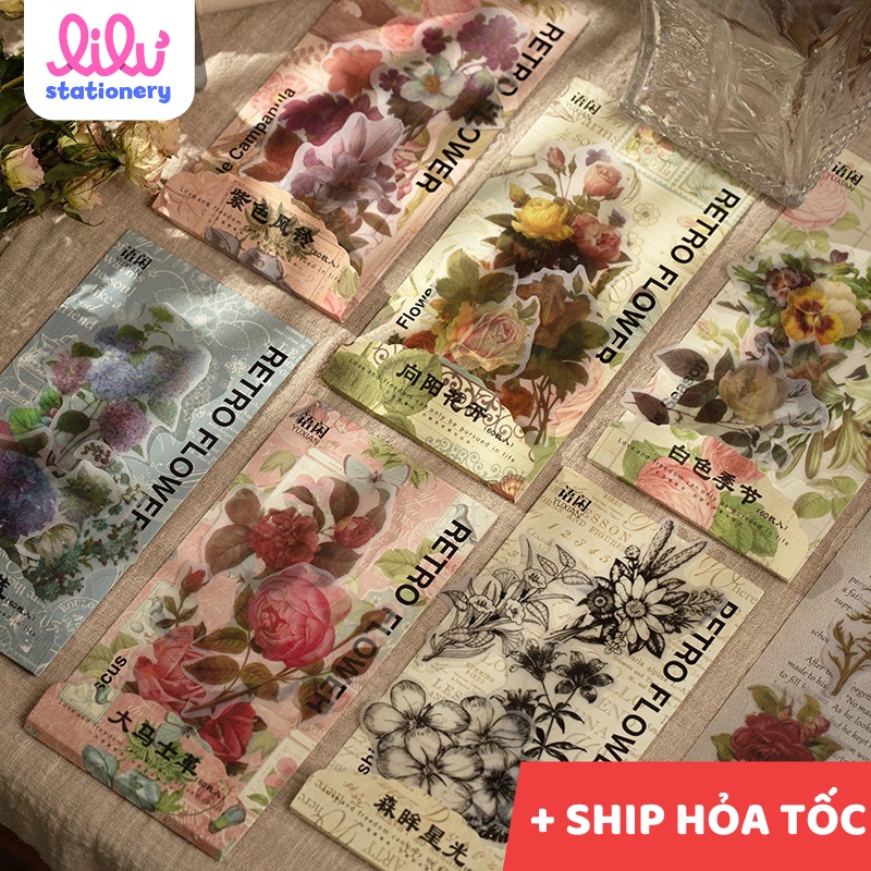 sticker dán vintage retro mẫu hoa lá HD81-K58 trang trí DIY Crafts - Scrapbook - Journal, Diary.