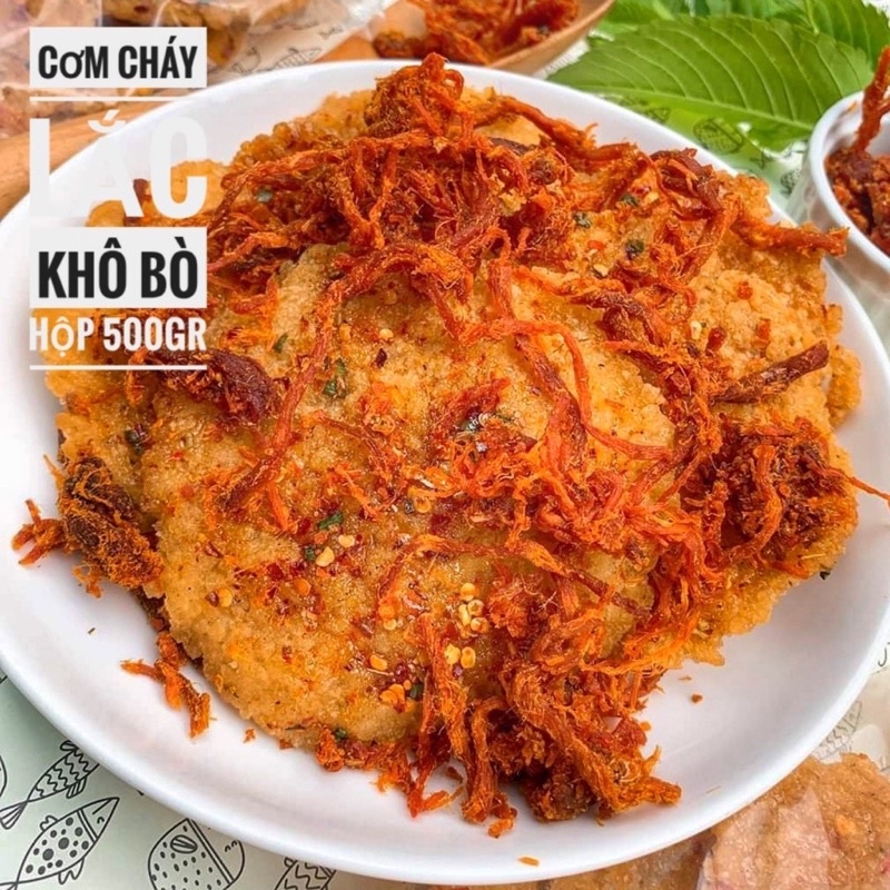 Cơm cháy lắc khô bò Hộp 500gr- [FREE SHIP] TỪ ĐƠN 50K, [Loại Đặc Biệt] Hàng ngon nhà làm