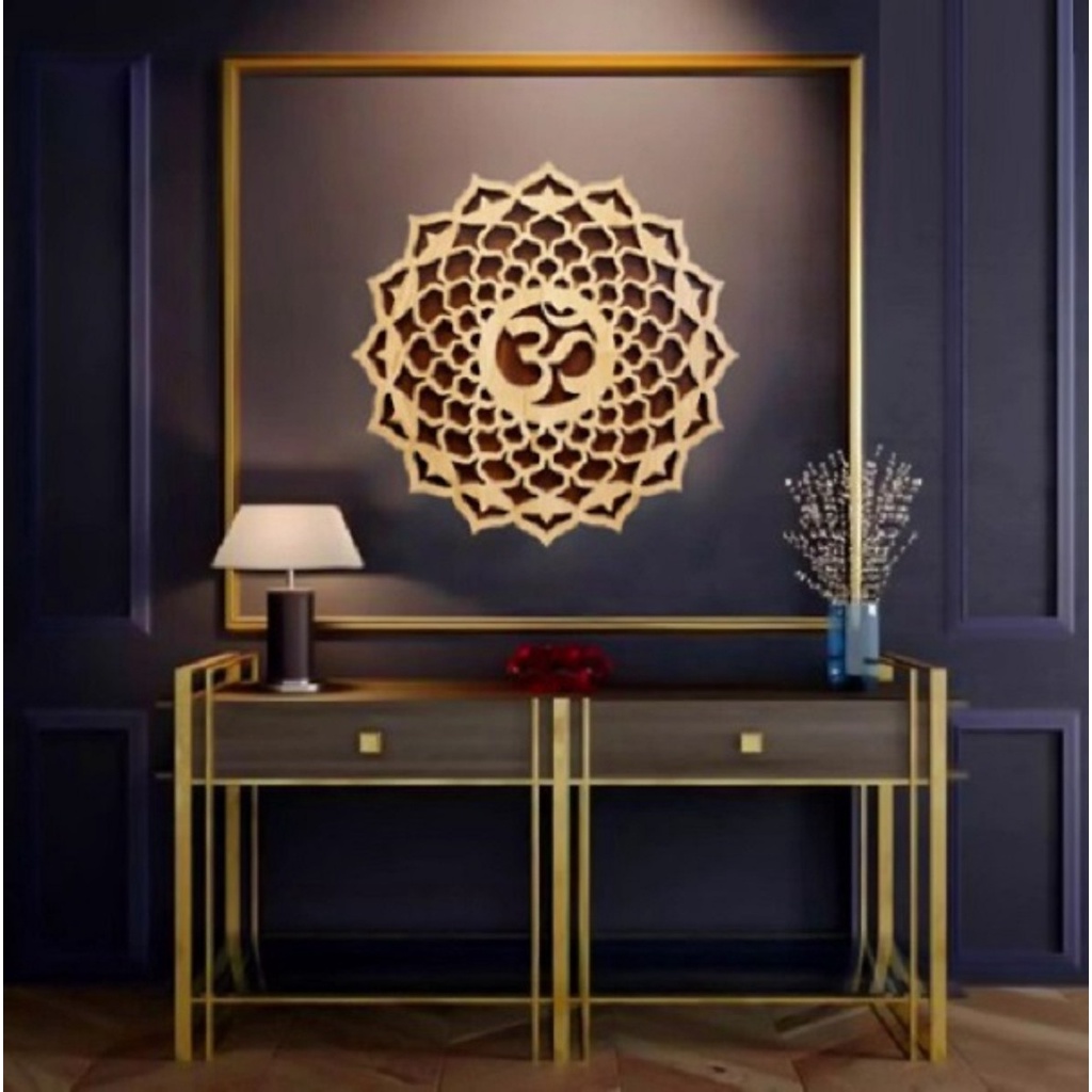 Tranh Gỗ Decor Hoa Mandala Chữ Om Treo Tường Phòng Thiền , Yoga 40cm