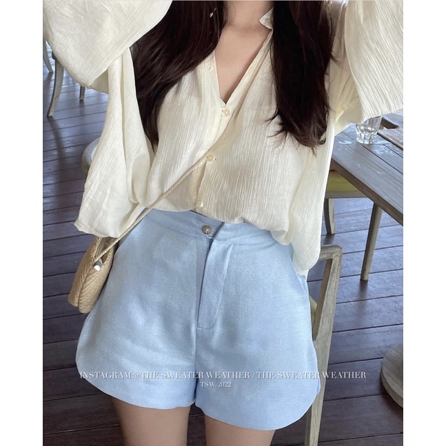 Quần short vải ống cut out vạt bầu the.sweaterweather TSW (ảnh thật)