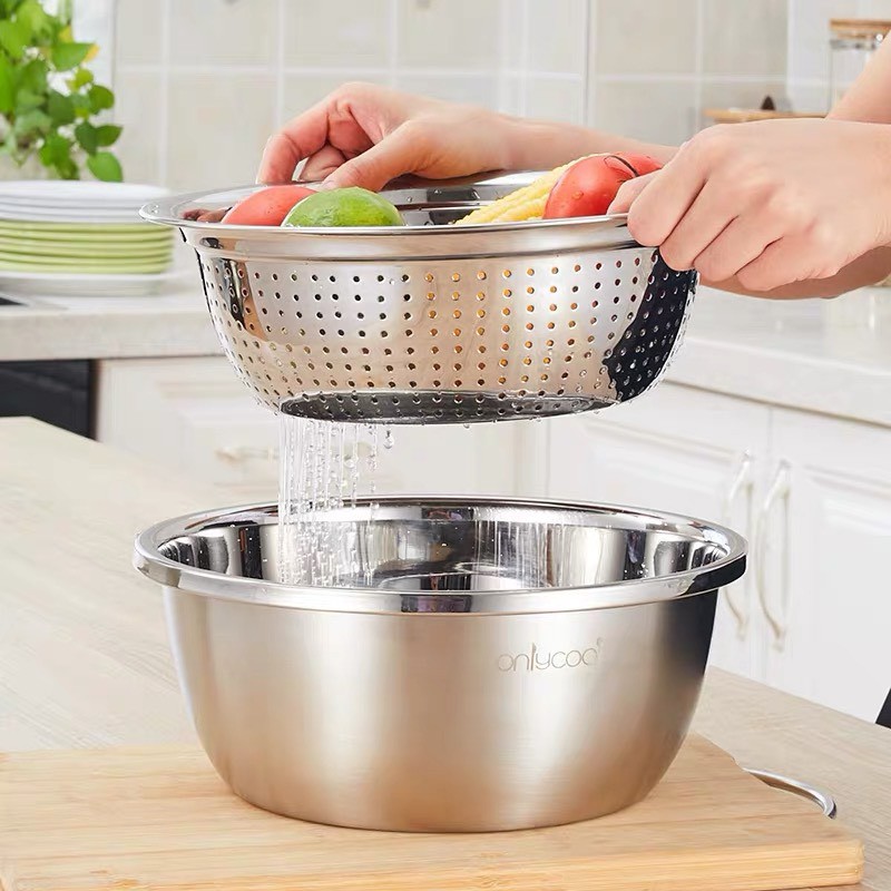 Bộ thau rổ Inox 304 - Onlycook - OL988 | Shopee Việt Nam