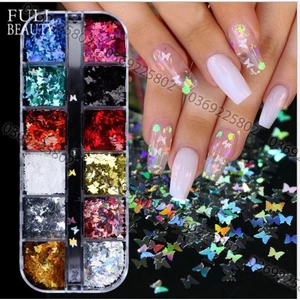 Khay 12 màu charm bướm trang trí móng