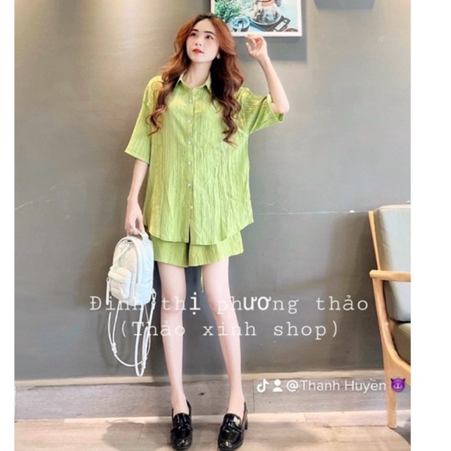 Set sơ mi đũi gân cột dây kèm quần siêu xinh tiểu thư